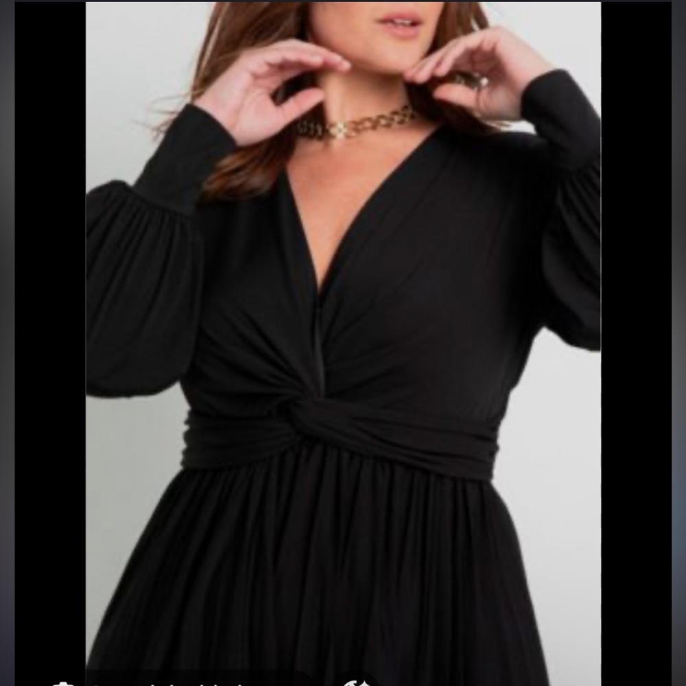 Eloquii Black Twist-Front Long Sleeve Dress